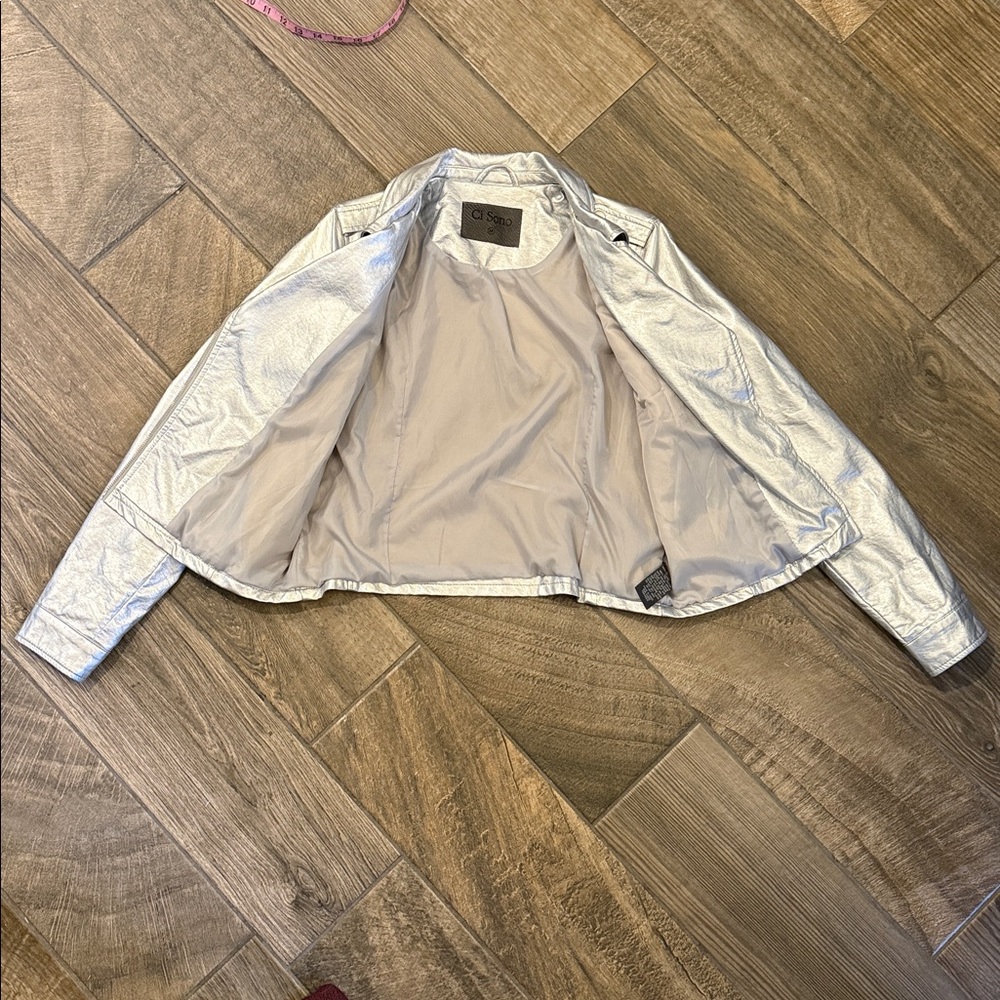 Ci Sono Silver Metallic Moto Jacket ✨ NWT Vegan Leather Biker (M) - Picture 9 of 13